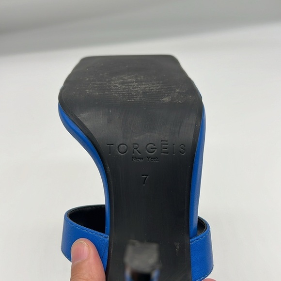 Torgeis - Antilles Bold Blue With Gold Tips Strap Sandal Open Toe Heels Size 7 - Picture 14 of 14